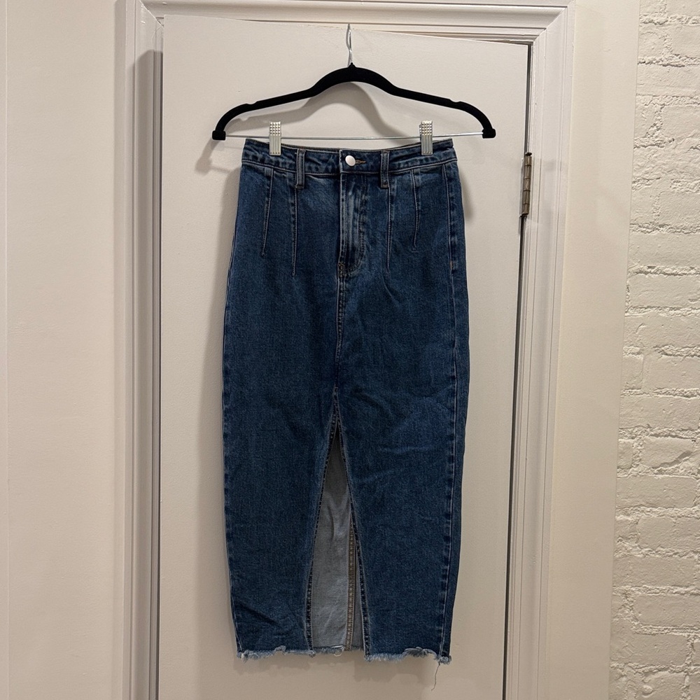 Showpo Dark Blue Denim Midi Skirt